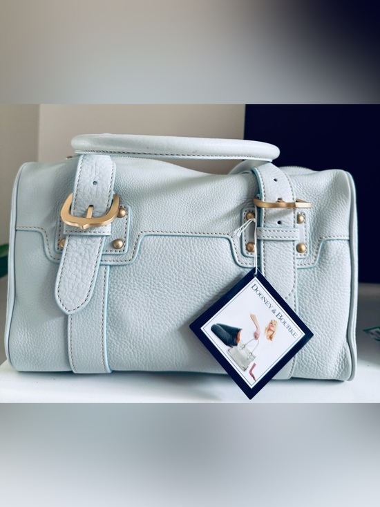 Dooney & Bourke Handbags - Dooney & Bourke Pale Blue Pebble Leather Satchel with Gold Hardware